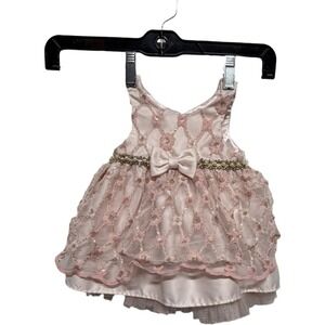 Baby Girl Pink Formal Beaded Sequin Sleeve Dress Size 6-9 Month Couture Princess